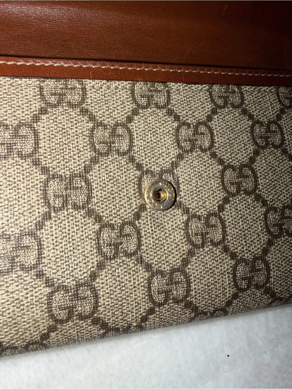 Gucci Tan Leather & GG Monogram Continental Wallet - Picture 7 of 11